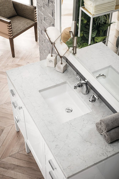 James Martin - Addison 48" Single Vanity, Glossy White w/ 3 CM Eternal Jasmine Pearl Silestone Top - E444-V48-GW-3EJP view 3