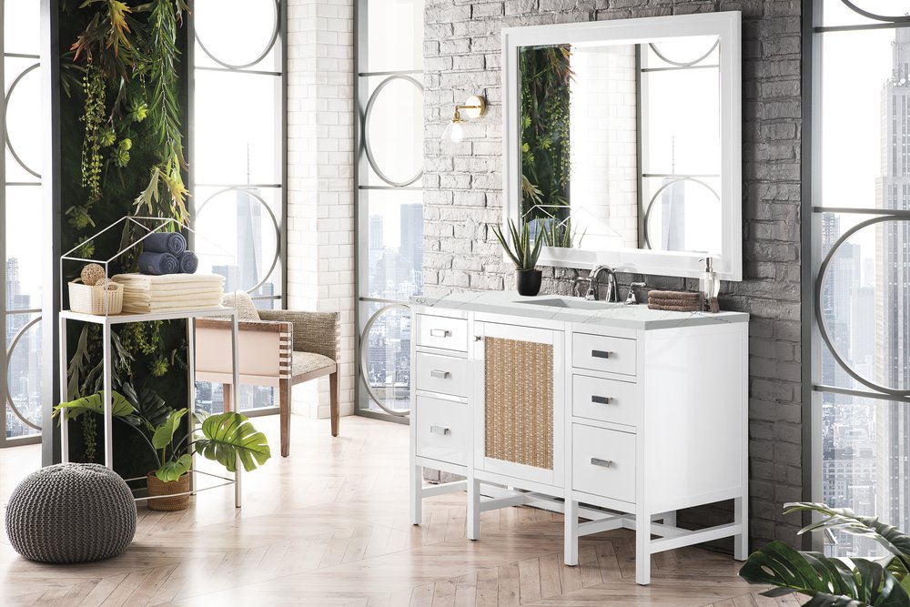 James Martin - Addison 48" Single Vanity, Glossy White w/ 3 CM Ethereal Noctis Top - E444-V48-GW-3ENC view 3