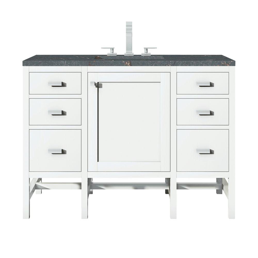 James Martin - Addison 48" Single Vanity, Glossy White w/ 3 CM Parisien Bleu Silestone Top - E444-V48-GW-3PBL view 1