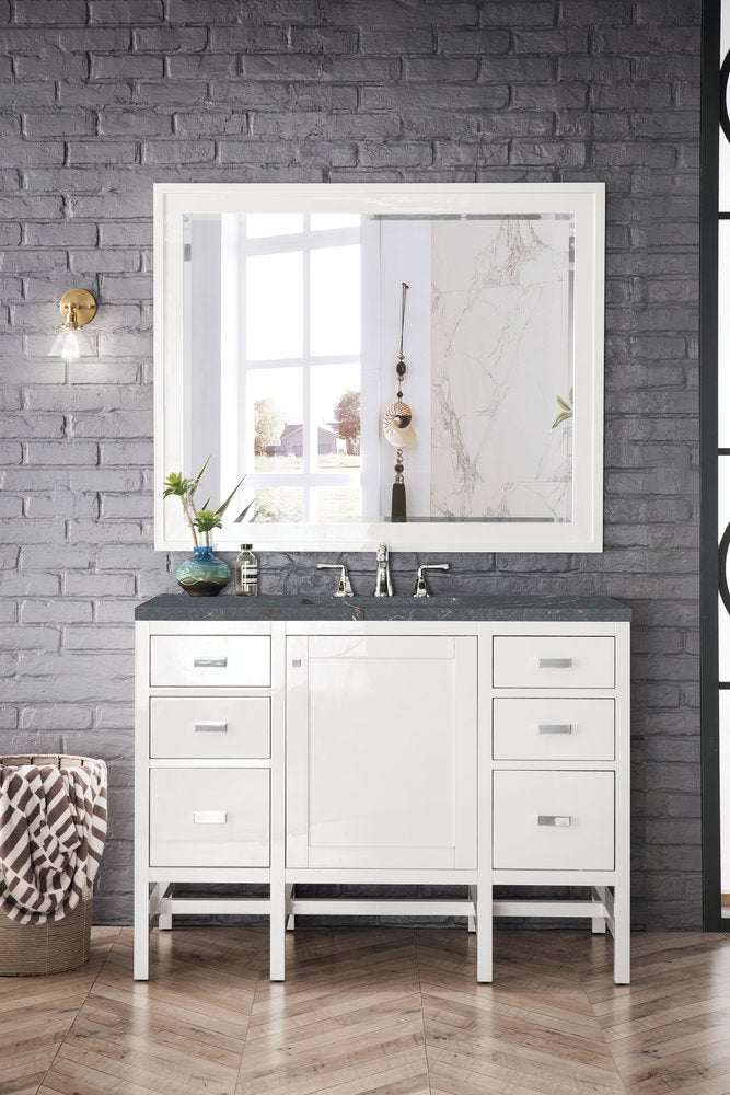 James Martin - Addison 48" Single Vanity, Glossy White w/ 3 CM Parisien Bleu Silestone Top - E444-V48-GW-3PBL view 2