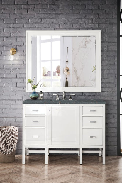 James Martin - Addison 48" Single Vanity, Glossy White w/ 3 CM Parisien Bleu Silestone Top - E444-V48-GW-3PBL view 2