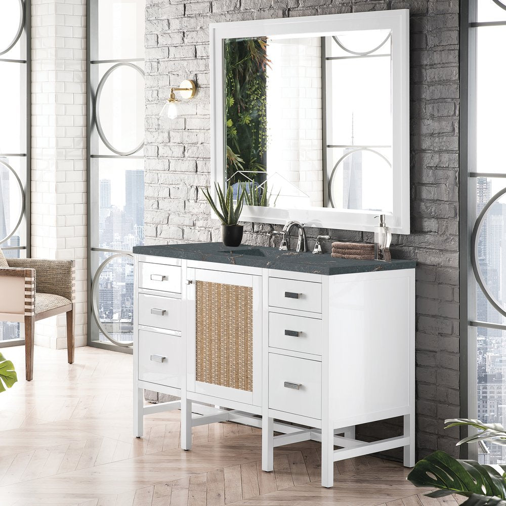 James Martin - Addison 48" Single Vanity, Glossy White w/ 3 CM Parisien Bleu Silestone Top - E444-V48-GW-3PBL view 3