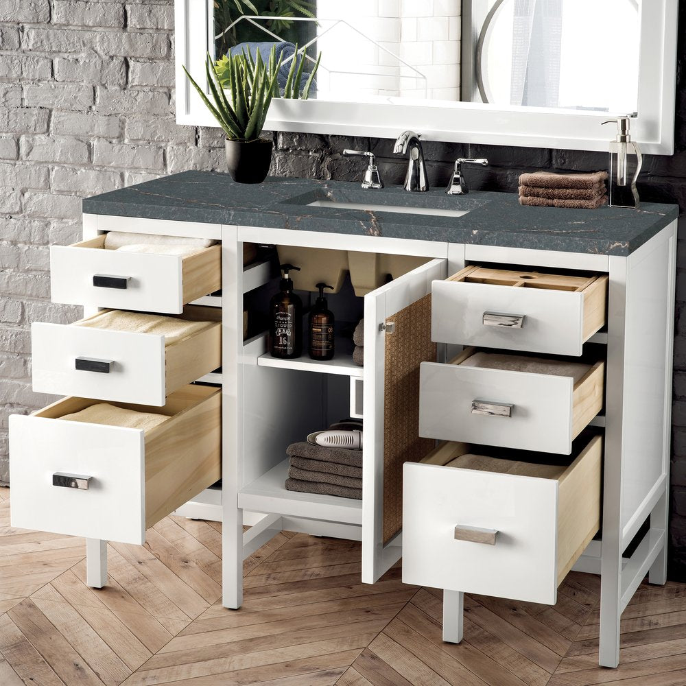 James Martin - Addison 48" Single Vanity, Glossy White w/ 3 CM Parisien Bleu Silestone Top - E444-V48-GW-3PBL view 4
