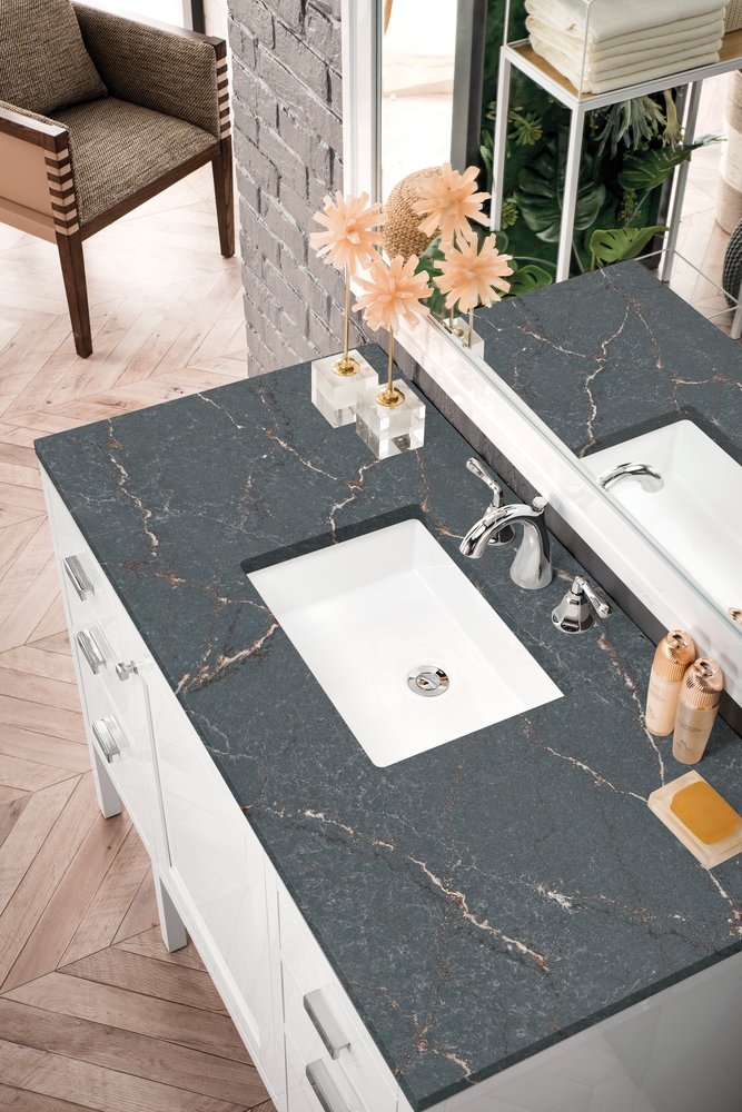 James Martin - Addison 48" Single Vanity, Glossy White w/ 3 CM Parisien Bleu Silestone Top - E444-V48-GW-3PBL view 5