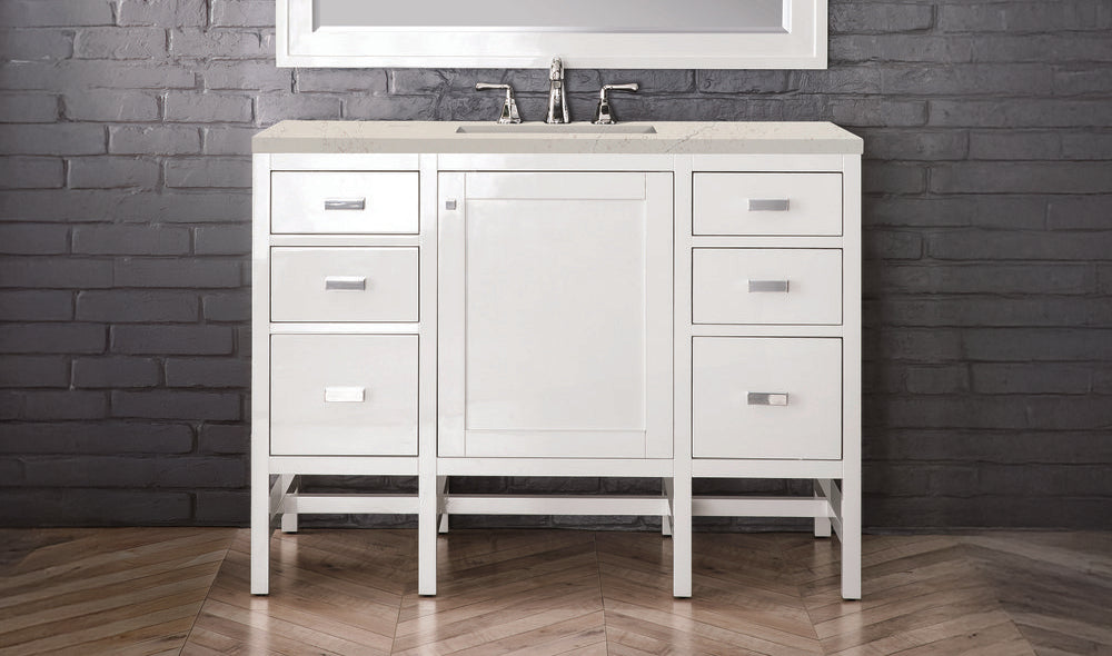 James Martin - Addison 48" Single Vanity, Glossy White, w/ 3 CM Siberian Silestone Top - E444-V48-GW-3SFR view 1