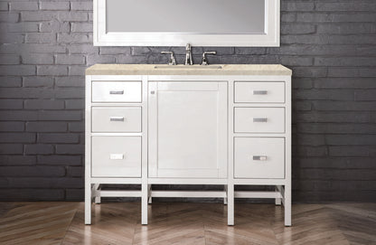 James Martin - Addison 48" Single Vanity, Glossy White, w/ 3 CM Tajnar Eclos Top - E444-V48-GW-3TJR view 1