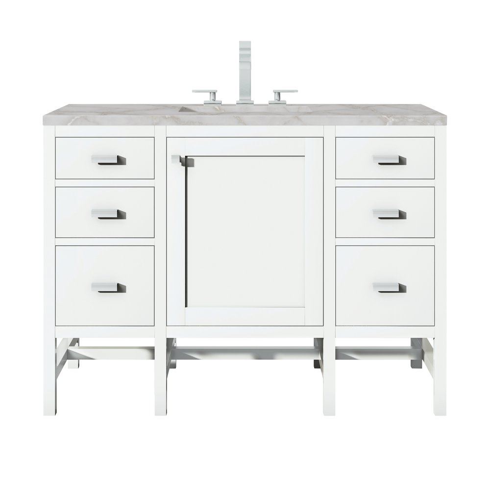 James Martin - Addison 48" Single Vanity, Glossy White w/ 3 CM Victorian Silver Silestone Top - E444-V48-GW-3VSL view 1