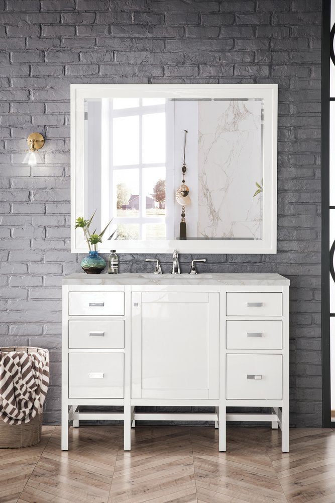 James Martin - Addison 48" Single Vanity, Glossy White w/ 3 CM Victorian Silver Silestone Top - E444-V48-GW-3VSL view 2