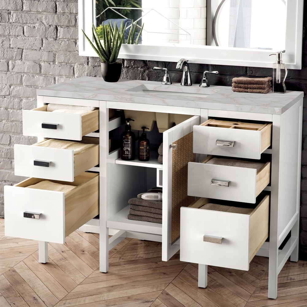 James Martin - Addison 48" Single Vanity, Glossy White w/ 3 CM Victorian Silver Silestone Top - E444-V48-GW-3VSL view 4