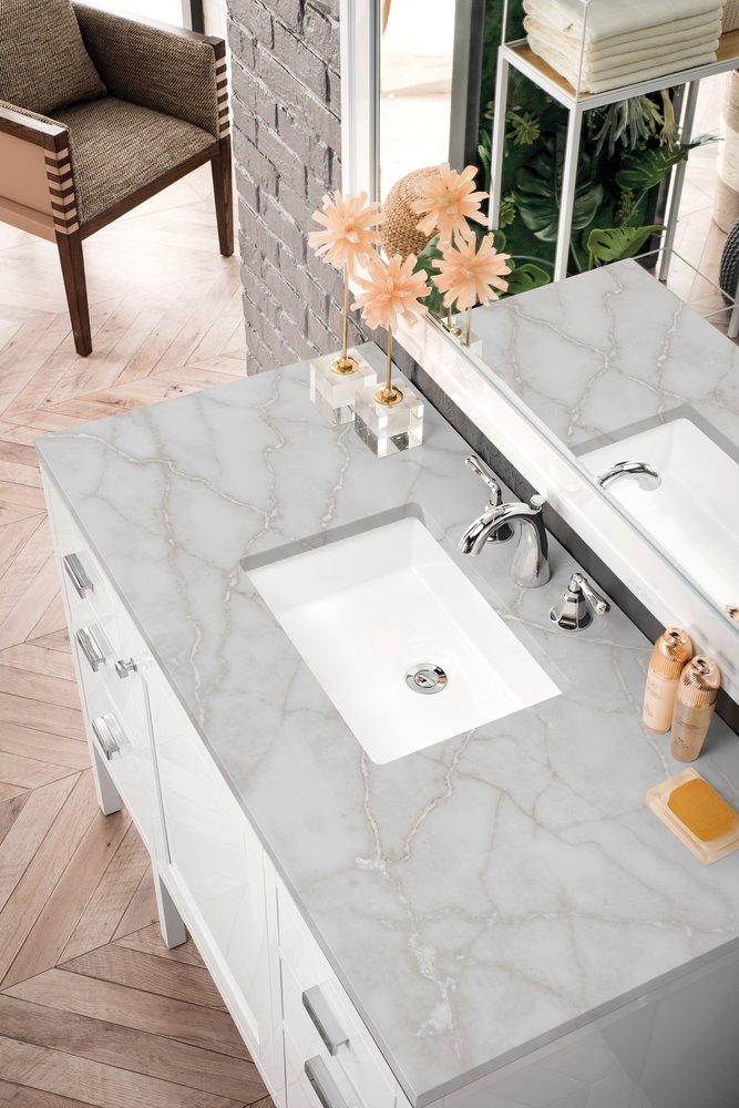 James Martin - Addison 48" Single Vanity, Glossy White w/ 3 CM Victorian Silver Silestone Top - E444-V48-GW-3VSL view 5