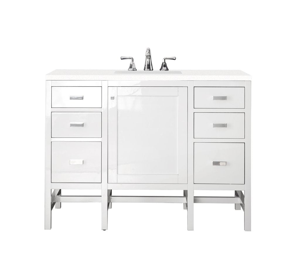James Martin - Addison 48" Single Vanity, Glossy White w/ 3 CM White Zeus Silestone Top - E444-V48-GW-3WZ view 1