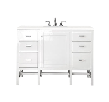 James Martin - Addison 48" Single Vanity, Glossy White w/ 3 CM White Zeus Silestone Top - E444-V48-GW-3WZ view 1