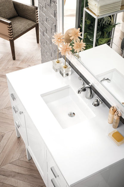 James Martin - Addison 48" Single Vanity, Glossy White w/ 3 CM White Zeus Silestone Top - E444-V48-GW-3WZ view 3