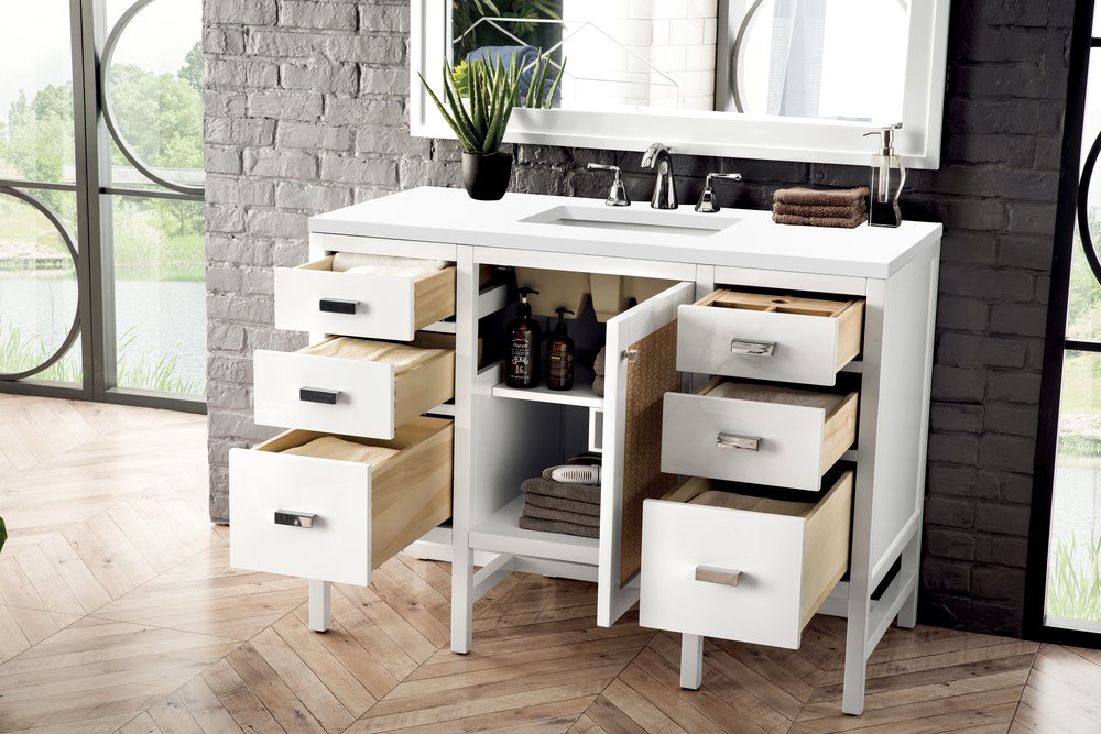 James Martin - Addison 48" Single Vanity, Glossy White w/ 3 CM White Zeus Silestone Top - E444-V48-GW-3WZ view 4