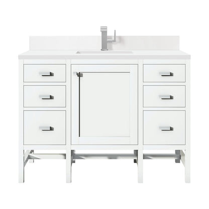 James Martin - Addison 48" Single Vanity, Glossy White w/ Single Hole 3 CM White Zeus Silestone Top & Backsplash - E444-V48-GW-1WZ view 1
