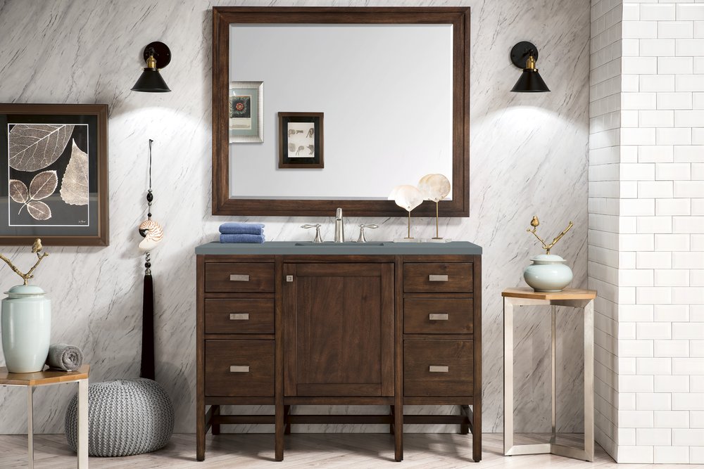 James Martin - Addison 48" Single Vanity, Mid-Century Acacia w/ 3 CM Cala Blue Silestone Top - E444-V48-MCA-3CBL view 2