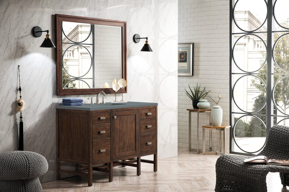 James Martin - Addison 48" Single Vanity, Mid-Century Acacia w/ 3 CM Cala Blue Silestone Top - E444-V48-MCA-3CBL view 3