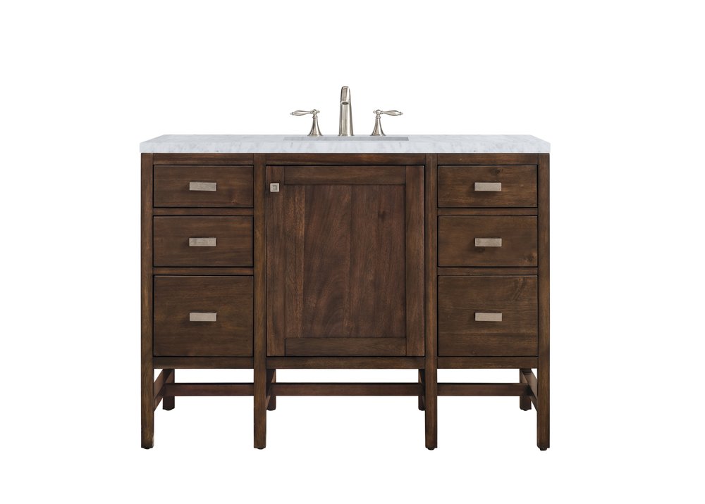 James Martin - Addison 48" Single Vanity, Mid-Century Acacia w/ 3 CM Carrara White Top - E444-V48-MCA-3CAR view 1