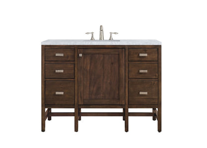 James Martin - Addison 48" Single Vanity, Mid-Century Acacia w/ 3 CM Carrara White Top - E444-V48-MCA-3CAR view 1
