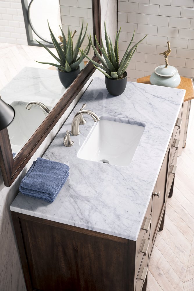 James Martin - Addison 48" Single Vanity, Mid-Century Acacia w/ 3 CM Carrara White Top - E444-V48-MCA-3CAR view 5