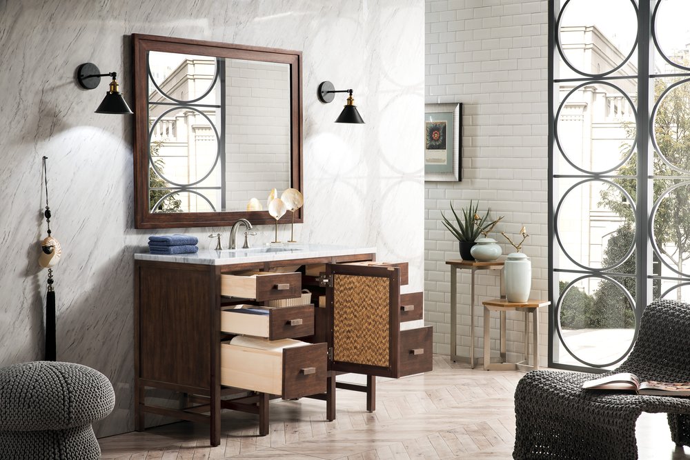 James Martin - Addison 48" Single Vanity, Mid-Century Acacia w/ 3 CM Carrara White Top - E444-V48-MCA-3CAR view 7