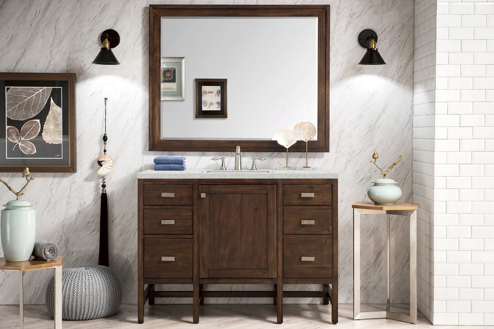 James Martin - Addison 48" Single Vanity, Mid-Century Acacia w/ 3 CM Eternal Jasmine Pearl Silestone Top - E444-V48-MCA-3EJP view 2