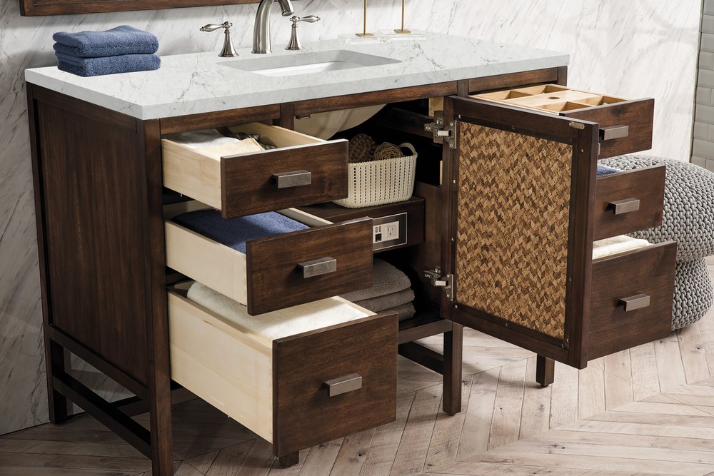 James Martin - Addison 48" Single Vanity, Mid-Century Acacia w/ 3 CM Eternal Jasmine Pearl Silestone Top - E444-V48-MCA-3EJP view 4