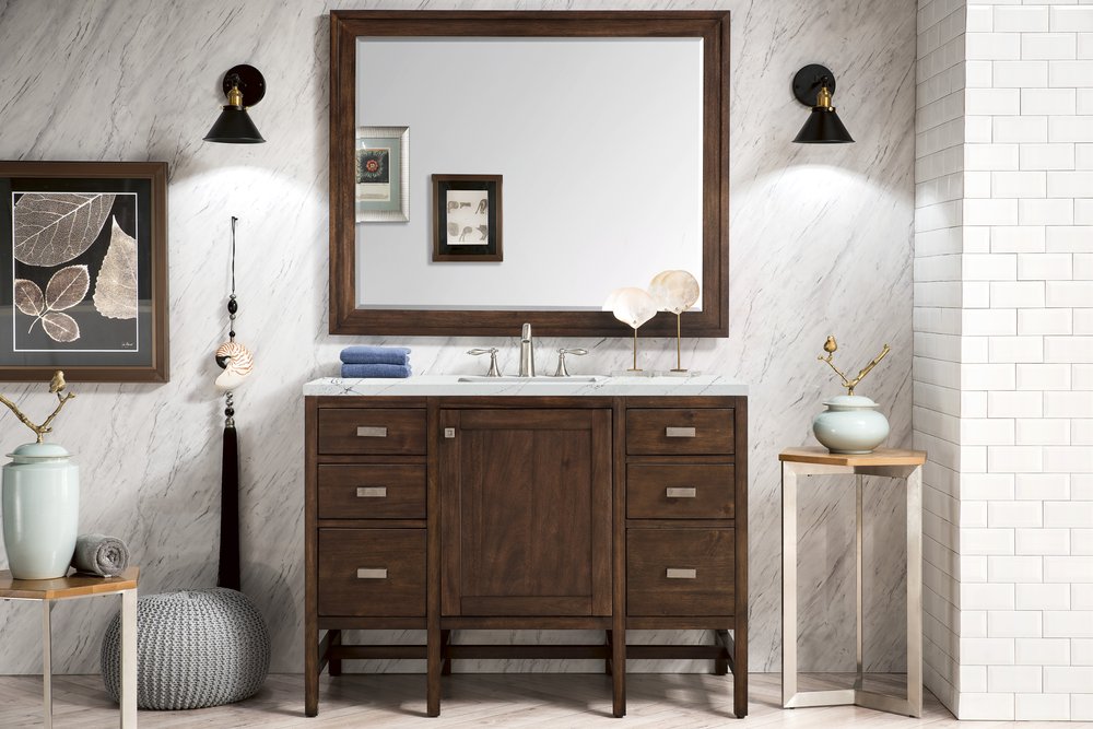 James Martin - Addison 48" Single Vanity, Mid-Century Acacia w/ 3 CM Ethereal Noctis Silestone Top - E444-V48-MCA-3ENC view 2