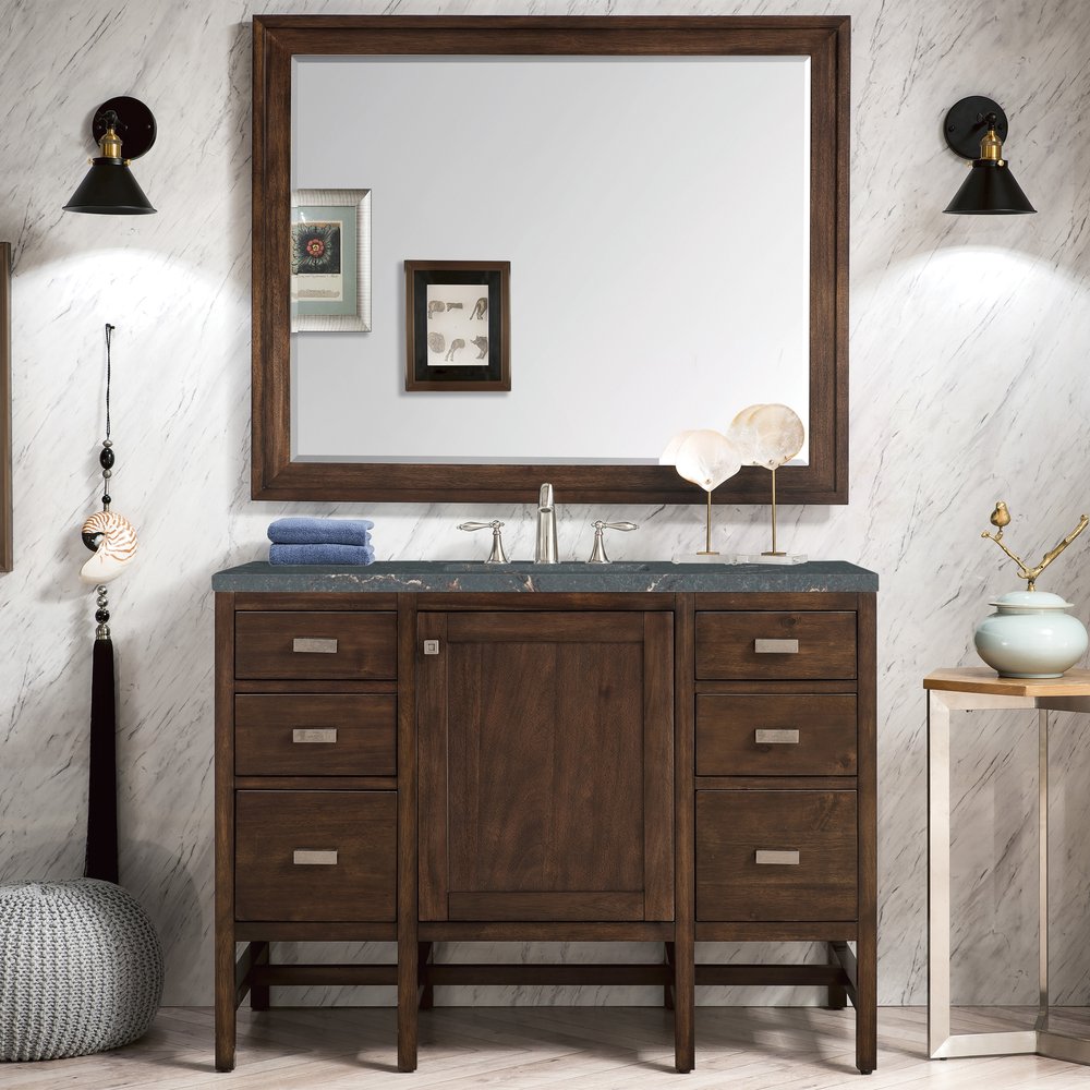 James Martin - Addison 48" Single Vanity, Mid-Century Acacia w/ 3 CM Parisien Bleu Silestone Top - E444-V48-MCA-3PBL view 2