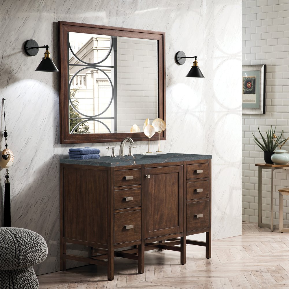 James Martin - Addison 48" Single Vanity, Mid-Century Acacia w/ 3 CM Parisien Bleu Silestone Top - E444-V48-MCA-3PBL view 3