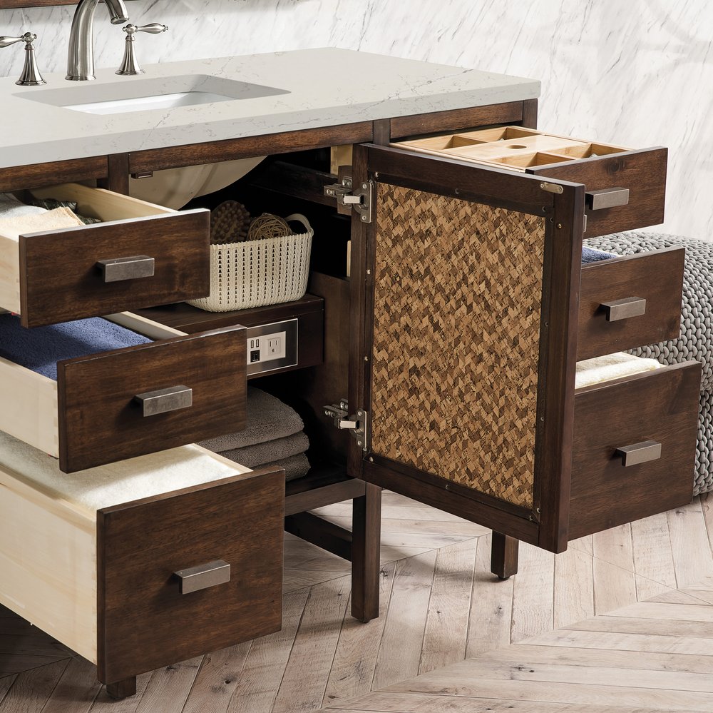 James Martin - Addison 48" Single Vanity, Mid-Century Acacia, w/ 3 CM Siberian Silestone Top - E444-V48-MCA-3SFR view 3