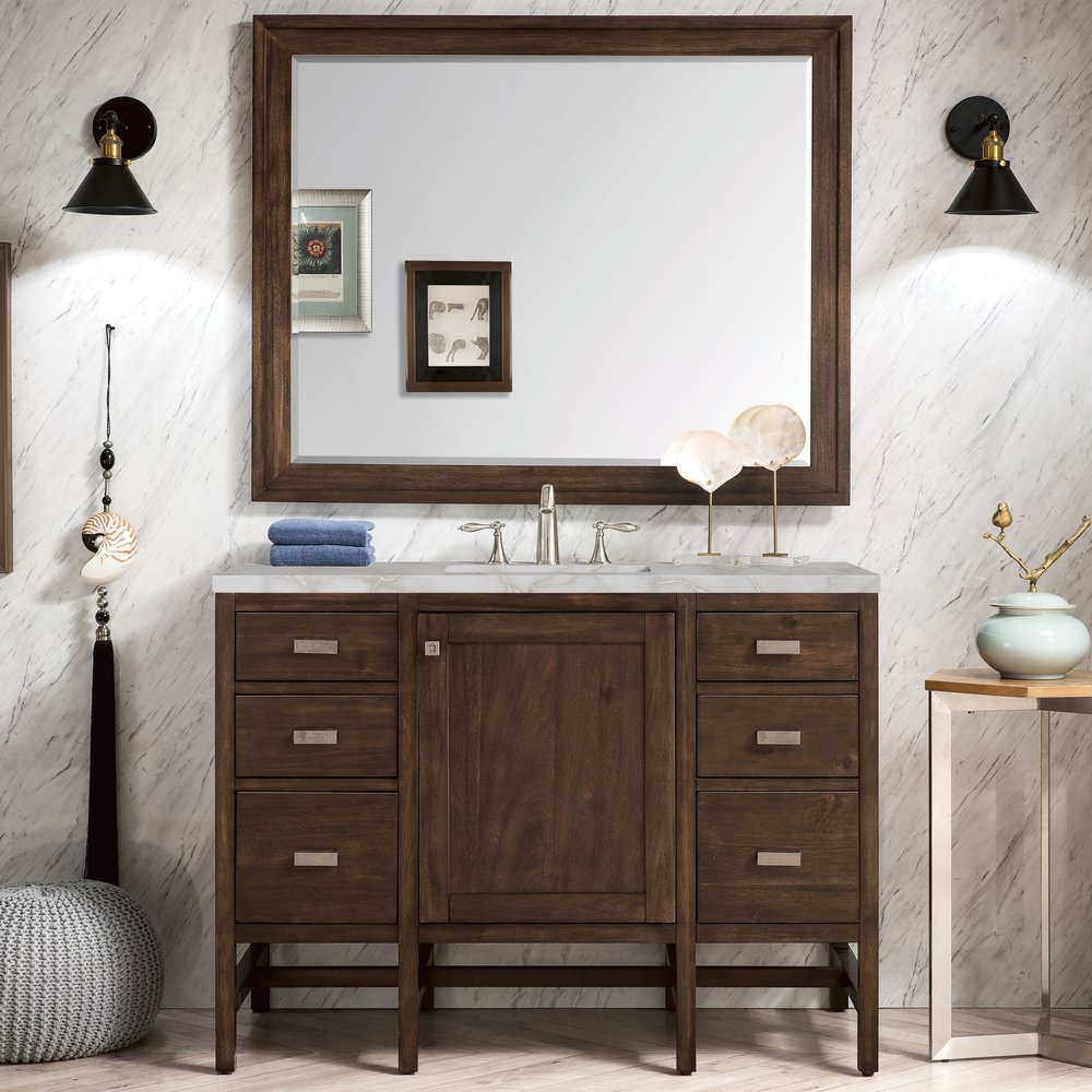 James Martin - Addison 48" Single Vanity, Mid-Century Acacia w/ 3 CM Victorian Silver Silestone Top - E444-V48-MCA-3VSL view 2