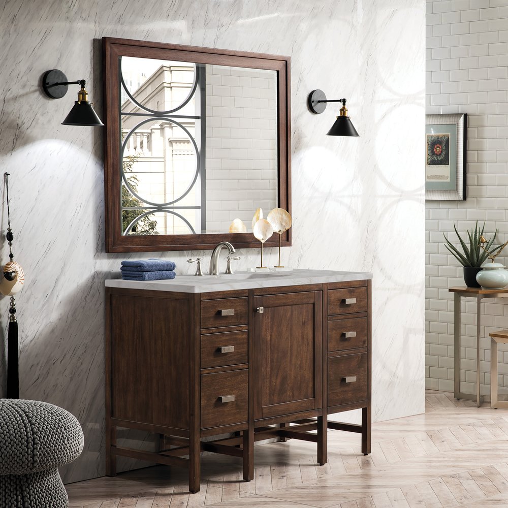 James Martin - Addison 48" Single Vanity, Mid-Century Acacia w/ 3 CM Victorian Silver Silestone Top - E444-V48-MCA-3VSL view 3