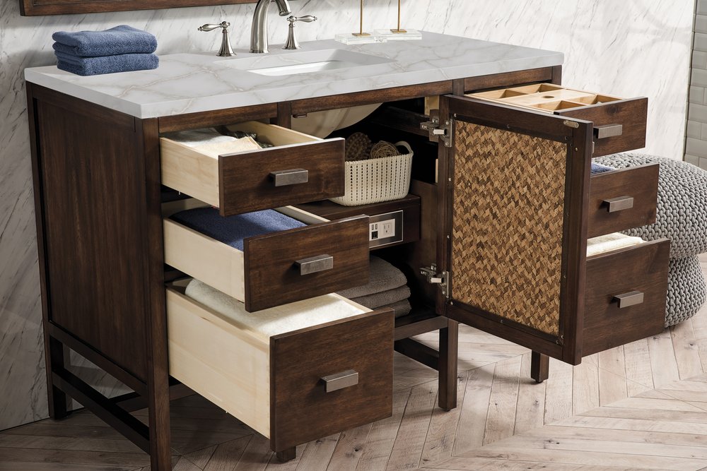 James Martin - Addison 48" Single Vanity, Mid-Century Acacia w/ 3 CM Victorian Silver Silestone Top - E444-V48-MCA-3VSL view 4
