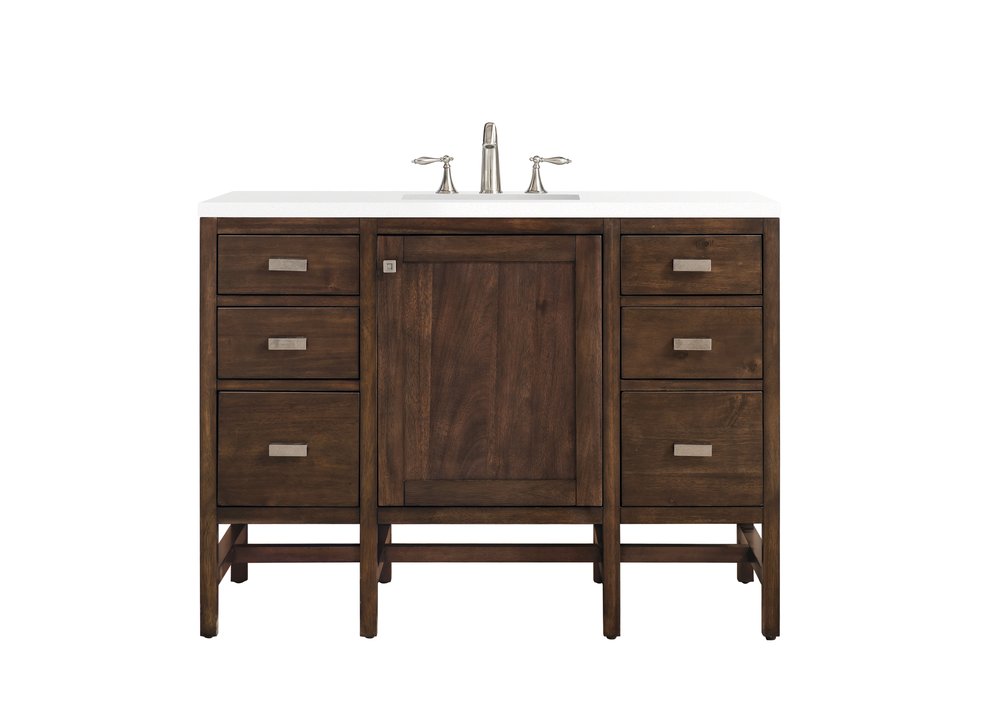 James Martin - Addison 48" Single Vanity, Mid-Century Acacia w/ 3 CM White Zeus Silestone Top - E444-V48-MCA-3WZ view 1