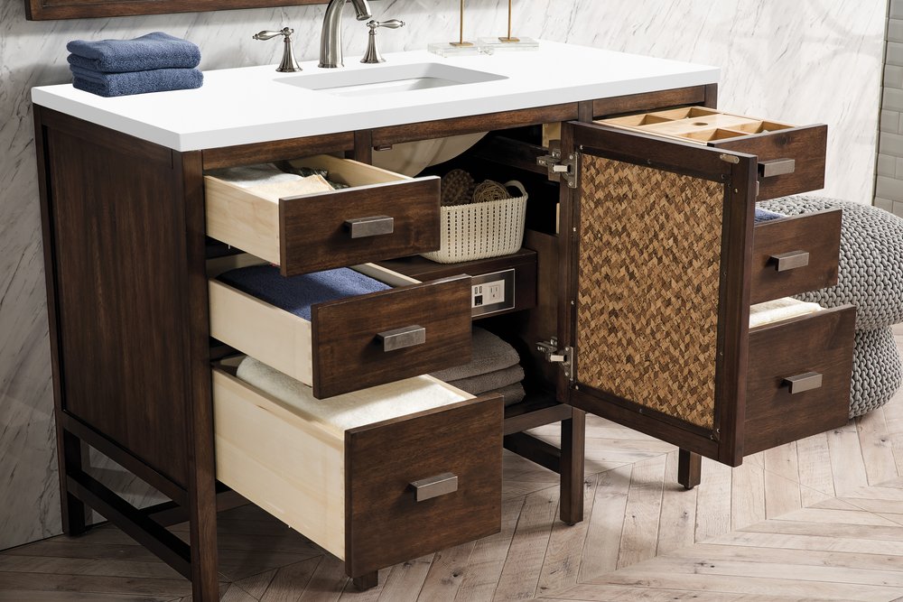 James Martin - Addison 48" Single Vanity, Mid-Century Acacia w/ 3 CM White Zeus Silestone Top - E444-V48-MCA-3WZ view 4