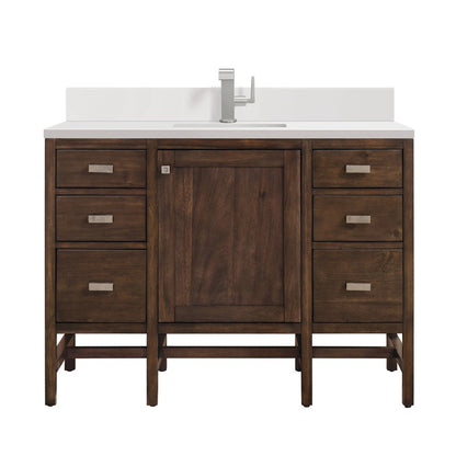 James Martin - Addison 48" Single Vanity, Mid-Century Acacia w/ Single Hole 3 CM White Zeus Silestone Top & Backsplash - E444-V48-MCA-1WZ view 1