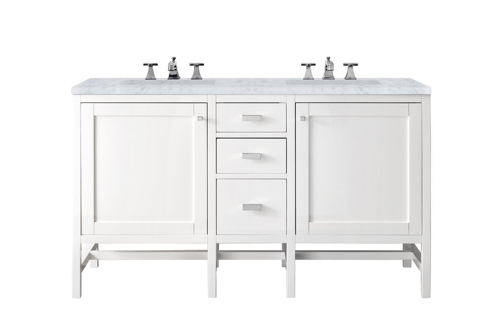 James Martin - Addison 60" Double Vanity, Glossy White w/ 3 CM Carrara White Top - E444-V60D-GW-3CAR view 1