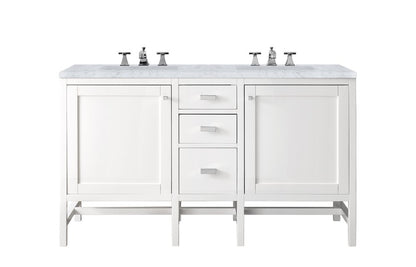 James Martin - Addison 60" Double Vanity, Glossy White w/ 3 CM Carrara White Top - E444-V60D-GW-3CAR view 1