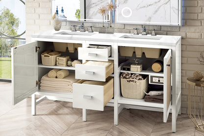 James Martin - Addison 60" Double Vanity, Glossy White w/ 3 CM Carrara White Top - E444-V60D-GW-3CAR view 4
