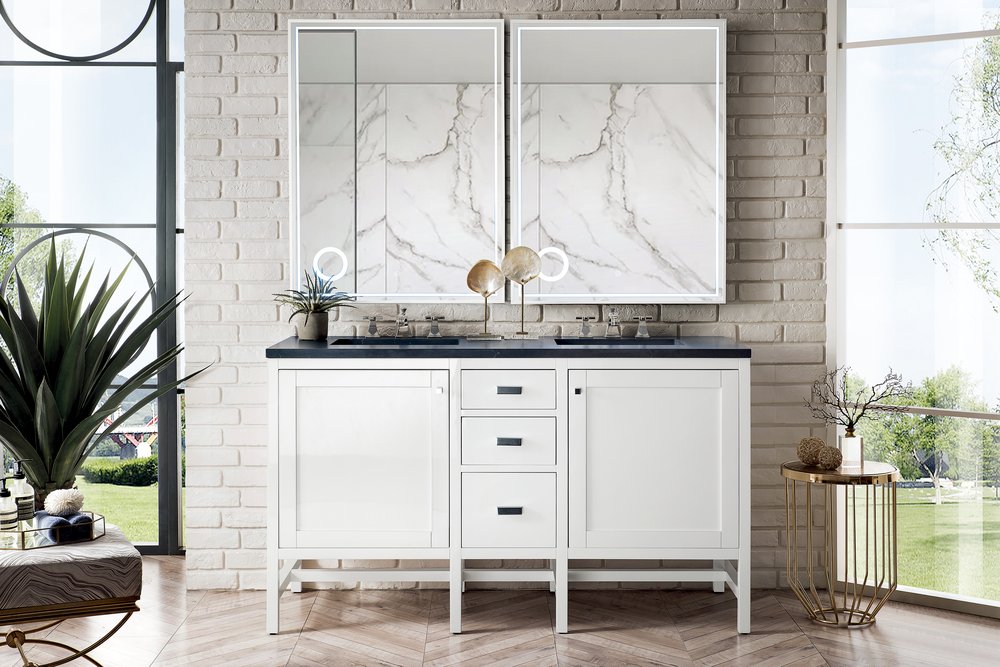 James Martin - Addison 60" Double Vanity, Glossy White w/ 3 CM Charcoal Soapstone Silestone Top - E444-V60D-GW-3CSP view 2