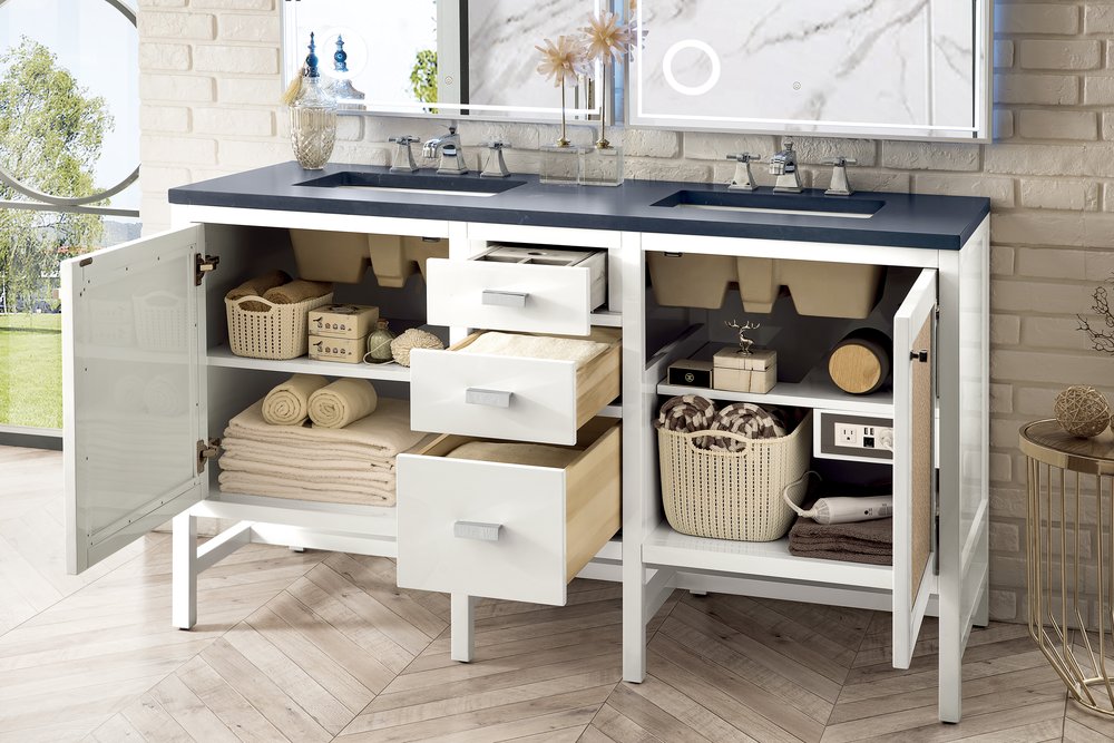 James Martin - Addison 60" Double Vanity, Glossy White w/ 3 CM Charcoal Soapstone Silestone Top - E444-V60D-GW-3CSP view 4