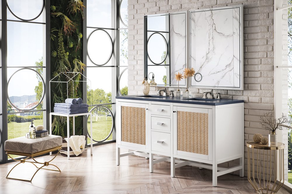 James Martin - Addison 60" Double Vanity, Glossy White w/ 3 CM Charcoal Soapstone Silestone Top - E444-V60D-GW-3CSP view 6