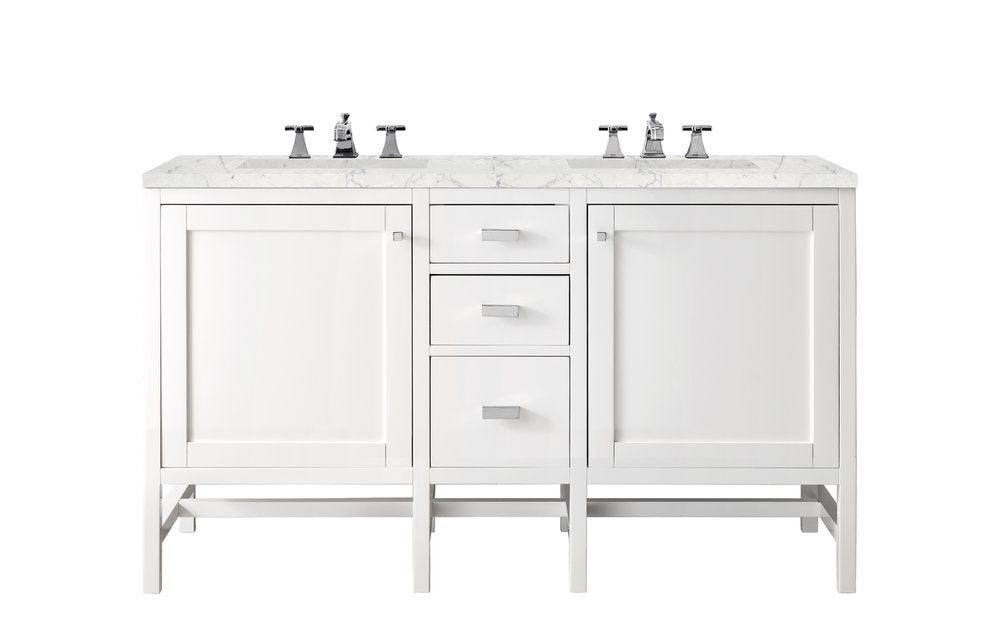 James Martin - Addison 60" Double Vanity, Glossy White w/ 3 CM Eternal Jasmine Pearl Silestone Top - E444-V60D-GW-3EJP view 1