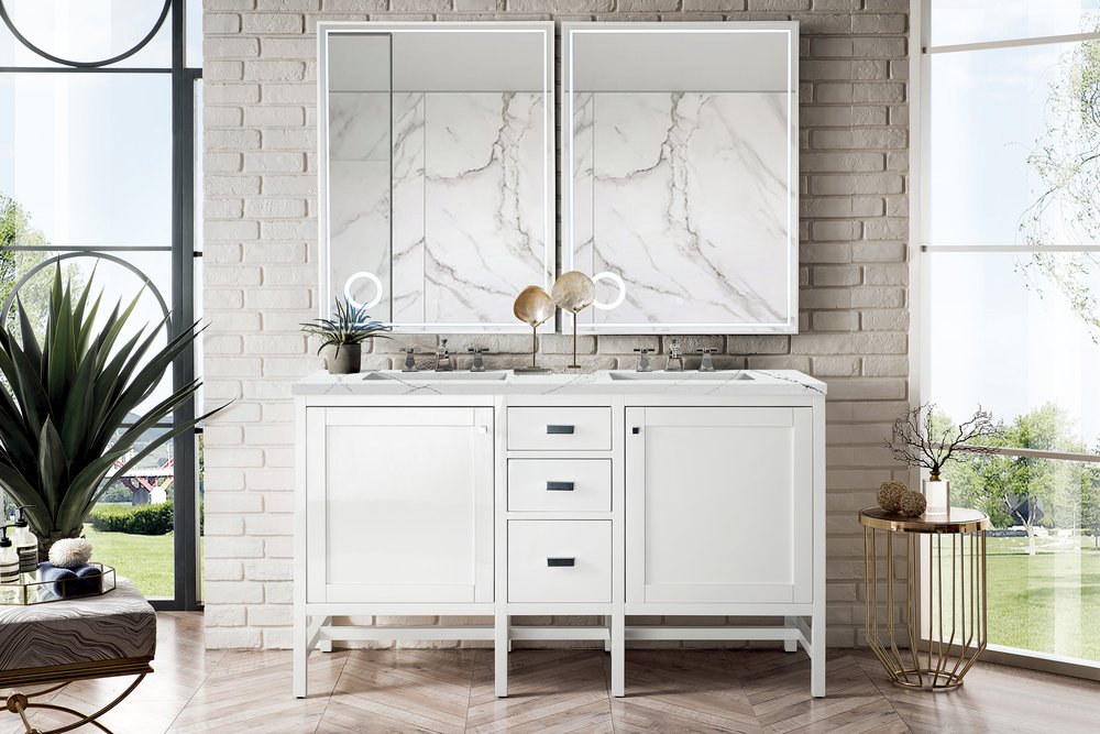 James Martin - Addison 60" Double Vanity, Glossy White w/ 3 CM Ethereal Noctis Top - E444-V60D-GW-3ENC view 2