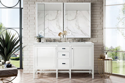 James Martin - Addison 60" Double Vanity, Glossy White w/ 3 CM Ethereal Noctis Top - E444-V60D-GW-3ENC view 2