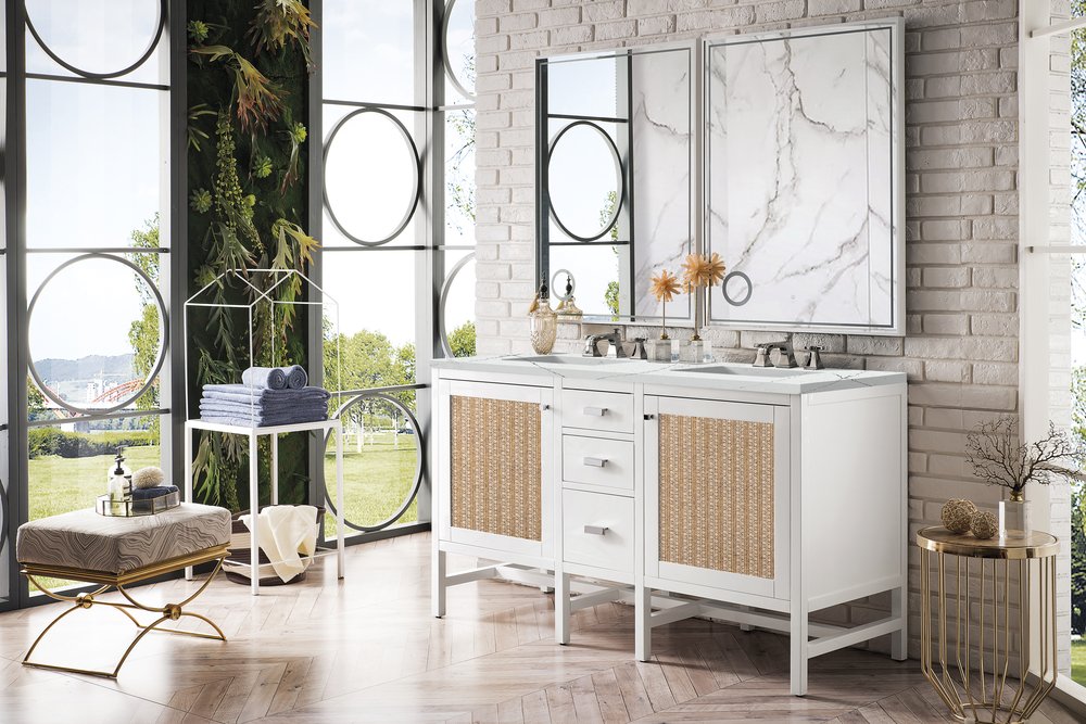 James Martin - Addison 60" Double Vanity, Glossy White w/ 3 CM Ethereal Noctis Top - E444-V60D-GW-3ENC view 3