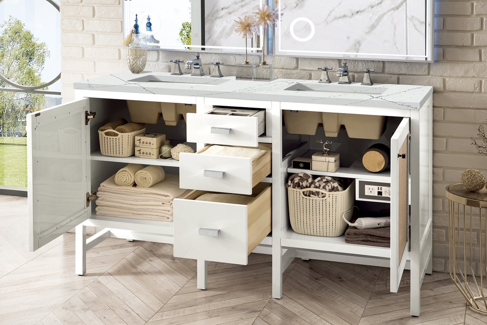 James Martin - Addison 60" Double Vanity, Glossy White w/ 3 CM Ethereal Noctis Top - E444-V60D-GW-3ENC view 4