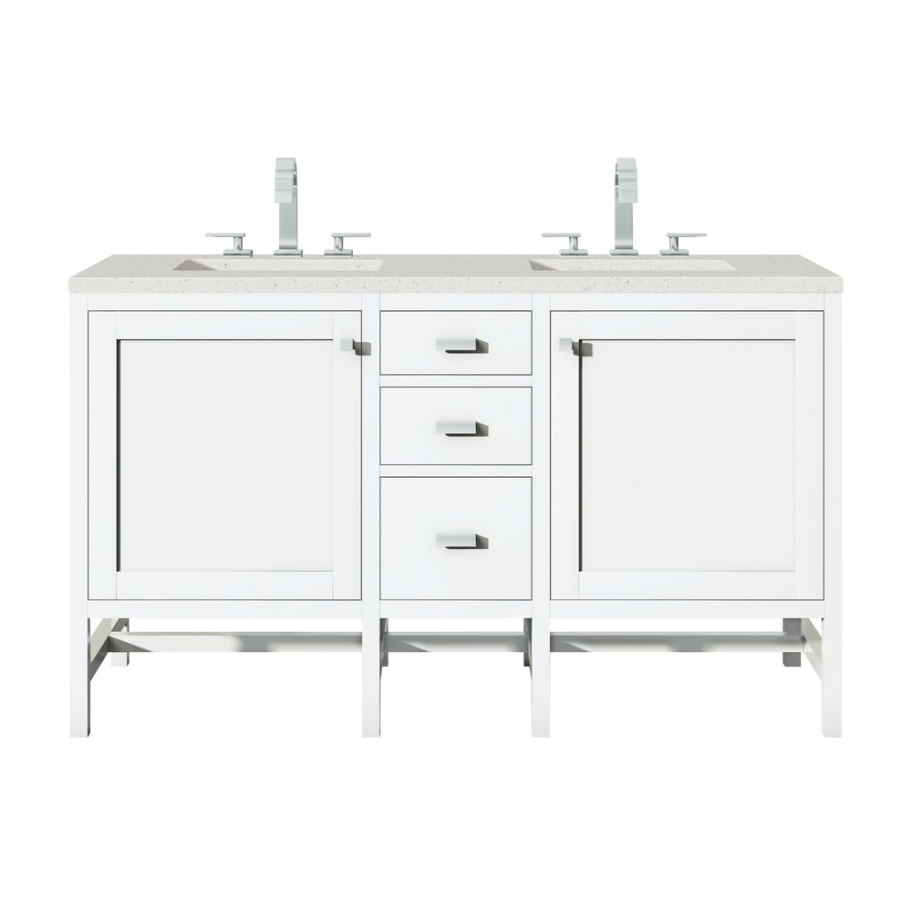 James Martin - Addison 60" Double Vanity, Glossy White w/ 3 CM Lime Delight Silestone Top - E444-V60D-GW-3LDL view 1