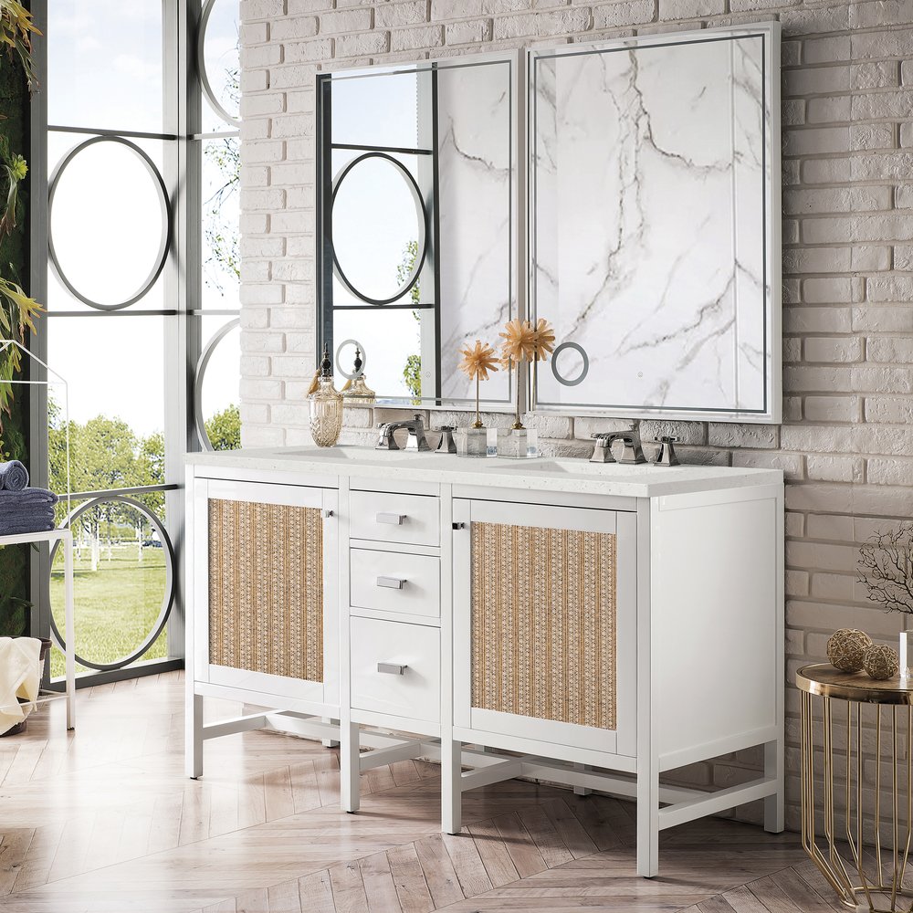 James Martin - Addison 60" Double Vanity, Glossy White w/ 3 CM Lime Delight Silestone Top - E444-V60D-GW-3LDL view 3